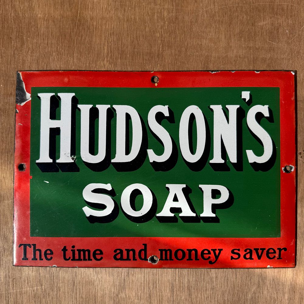 Lot 322: Hudson's Soap Enamel Advertising Sign