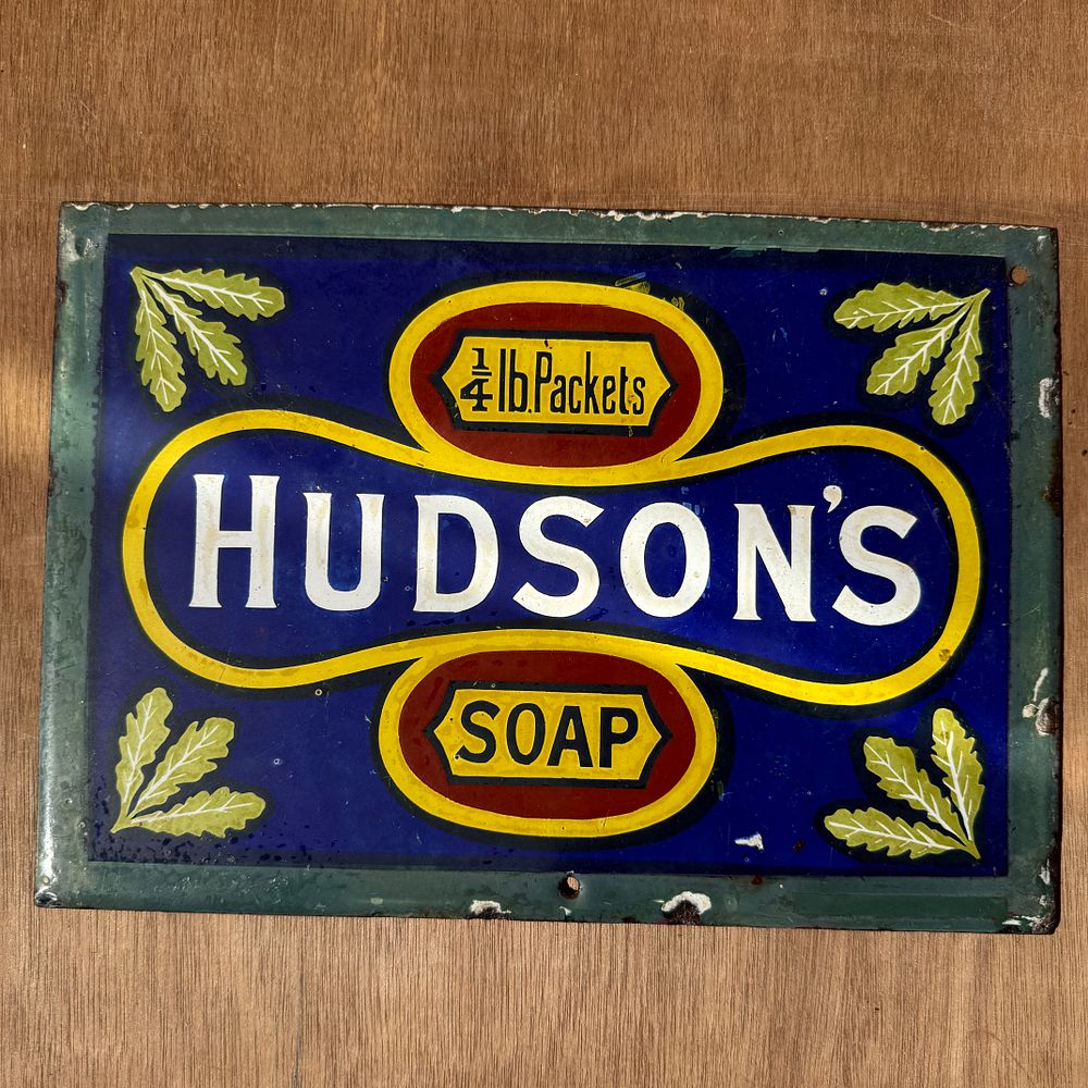 Lot 323: Hudson's Soap Enamel Advertising Sign