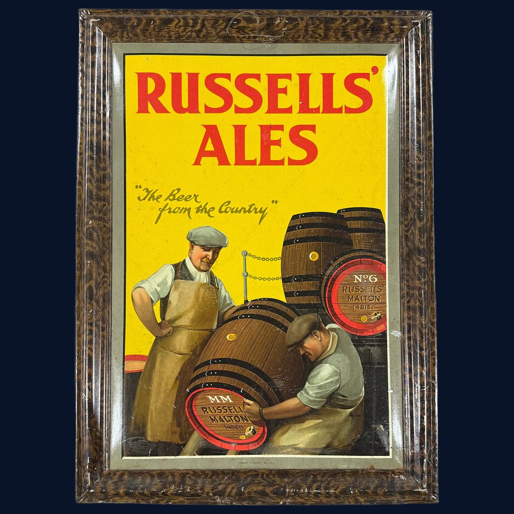 Lot 5: Russell's Ales Lithographed Tin Advertising Sign