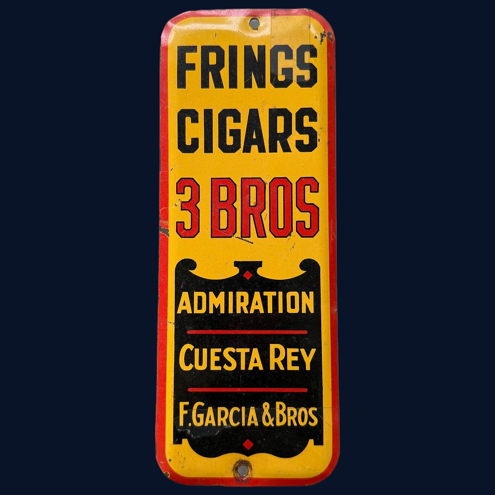 Lot 10: Frings 3 Bros Cigars Tin Advertising Fingerplate