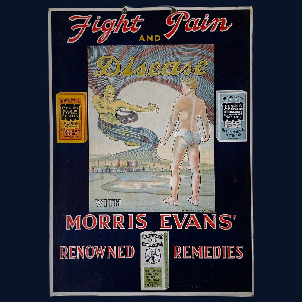 Lot 21: Morris Evans' Renowned Remedies Advertising Showcard by W. Mitford Davies