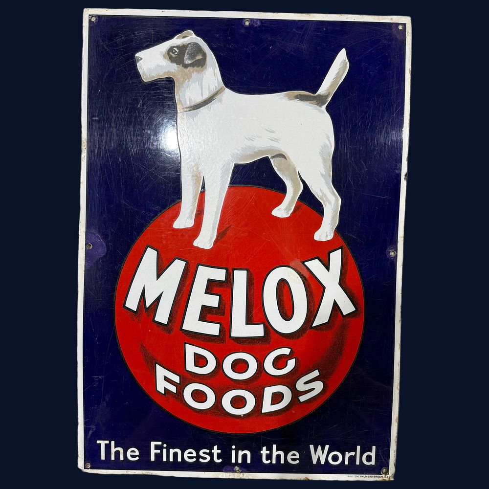 Lot 45: Melox Dog Foods Enamel Advertising Sign