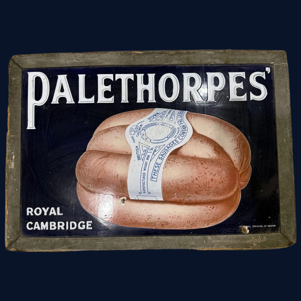 Lot 48: Palethorpes Royal Cambridge Sausages Enamel Advertising Sign