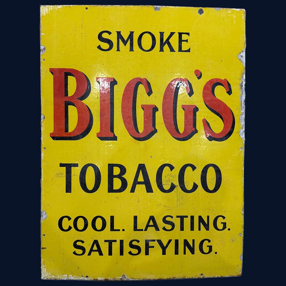 Lot 49: Bigg's Tobacco Enamel Advertising Sign