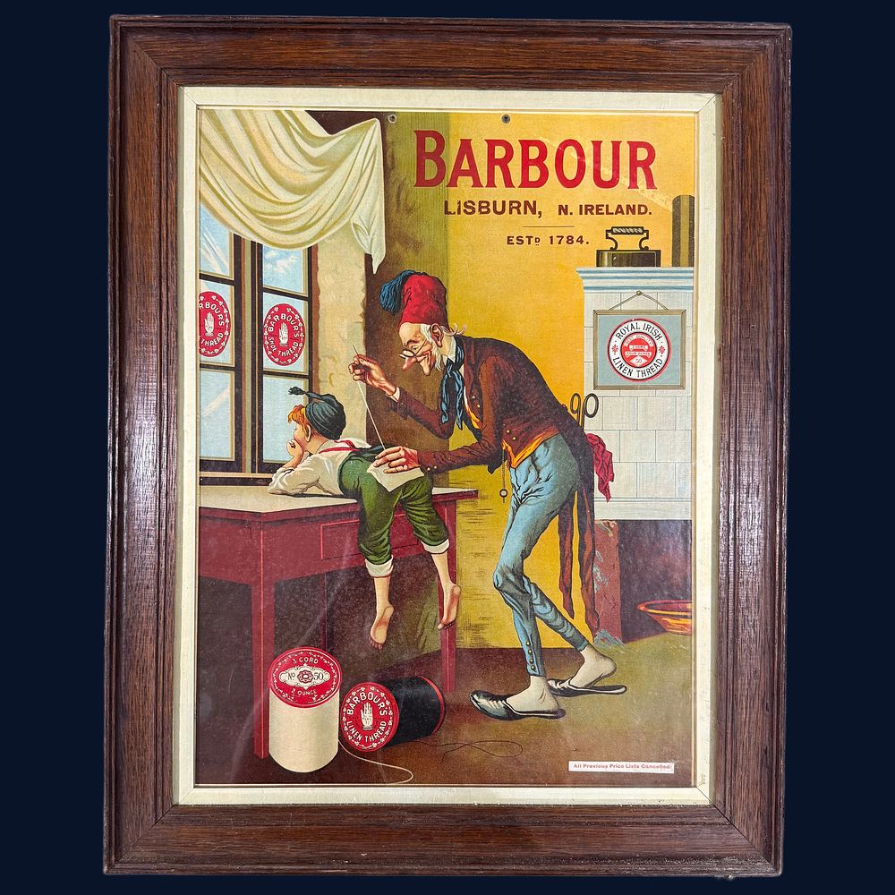 Lot 96: Barbour Lisburn N. Ireland Linen Thread Advertising Showcard