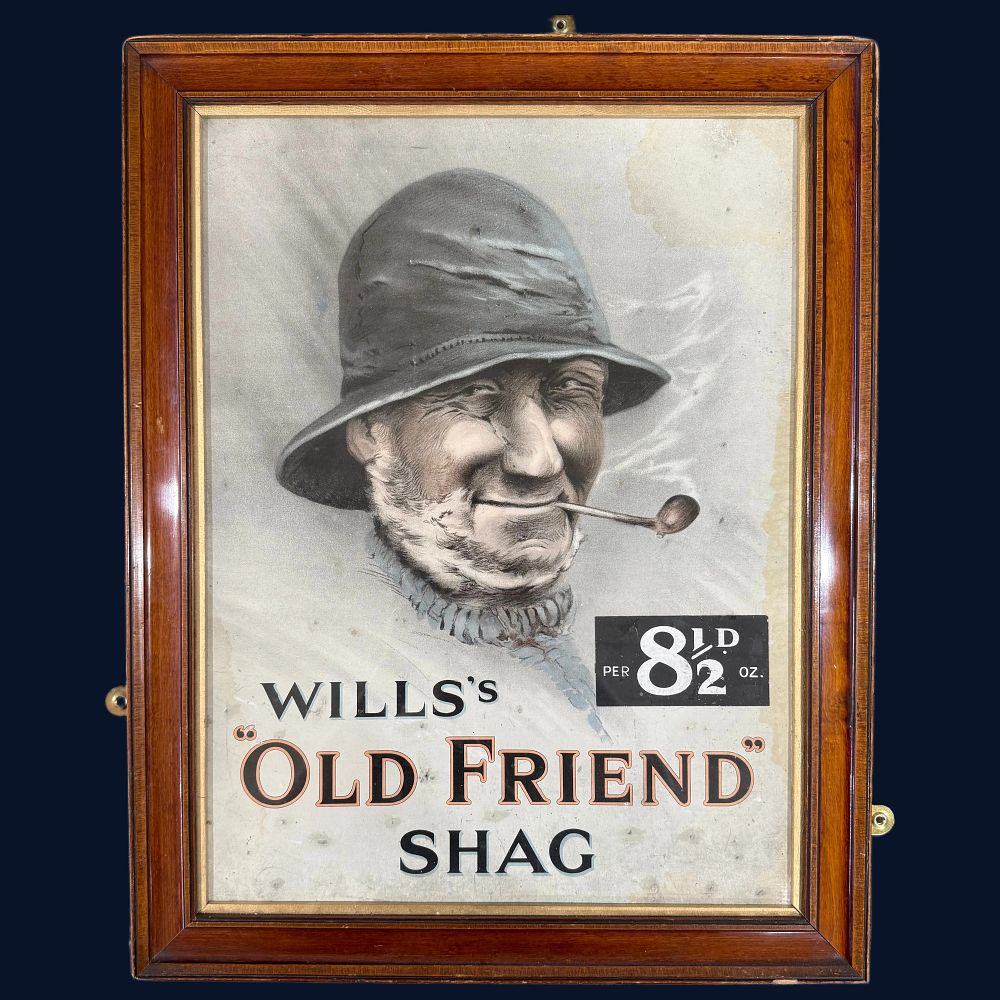 Lot 98: Wills's "Old Friend" Shag Tobacco Advertising Showcard
