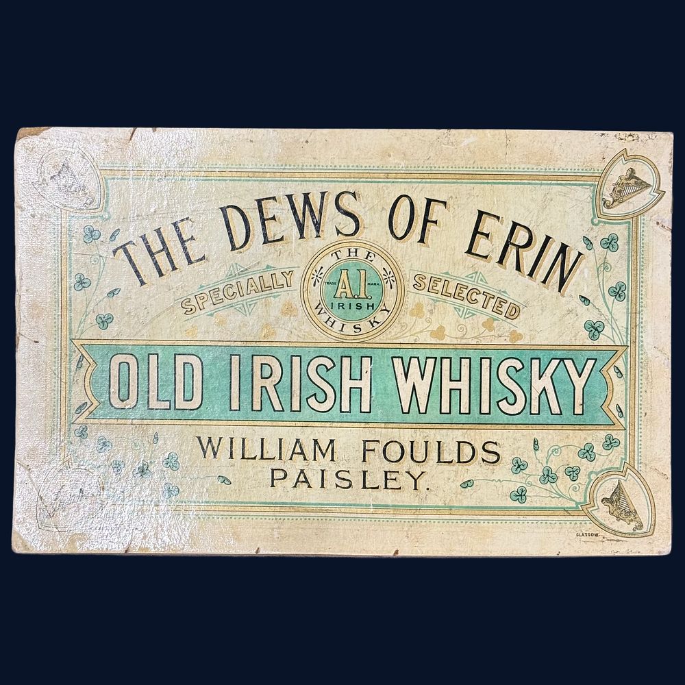 Lot 110: The Dews of Erin Old Irish Whisky Advertising Showcard