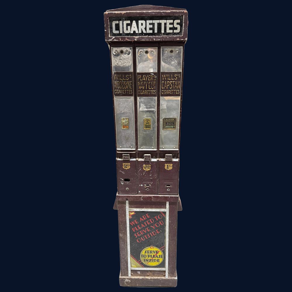 Lot 129: Scottish Automatic Shop Service Three-Column Cigarette Vending Machine
