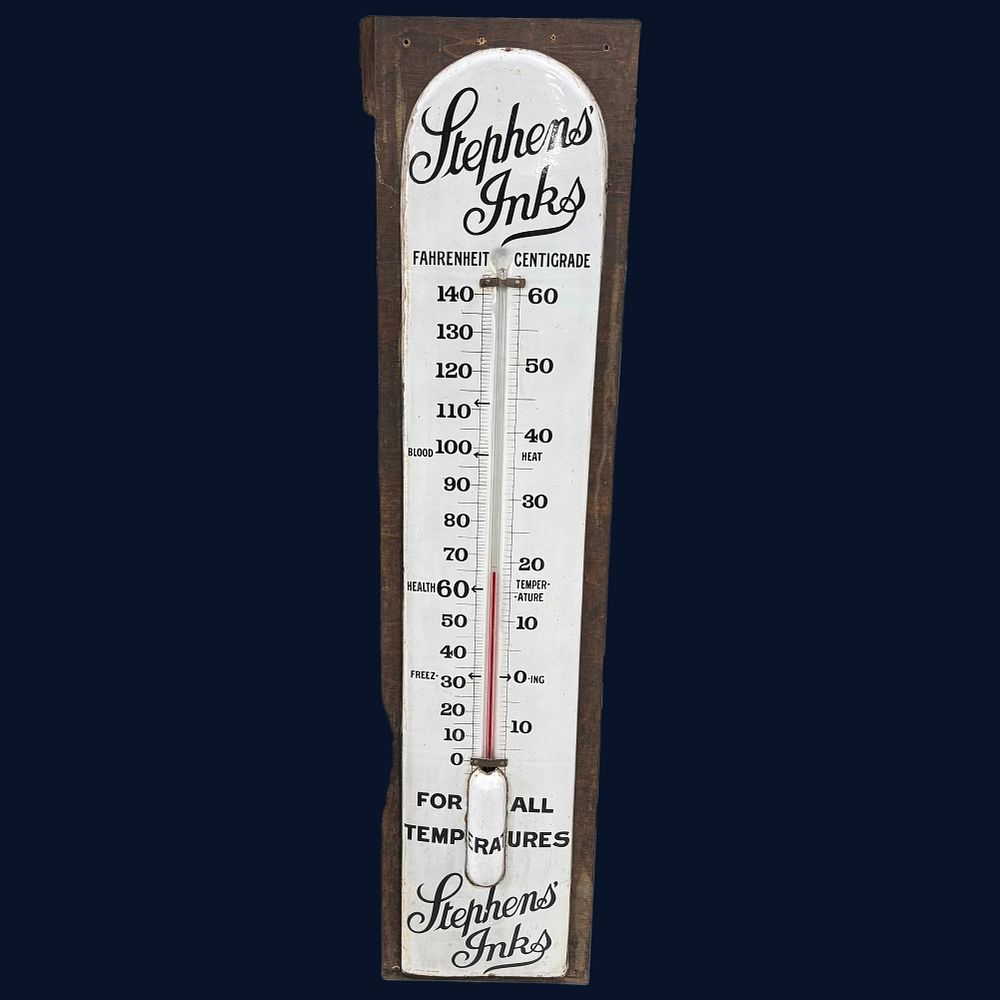 Lot 132: Stephens' Inks Enamel Advertising Sign & Thermometer