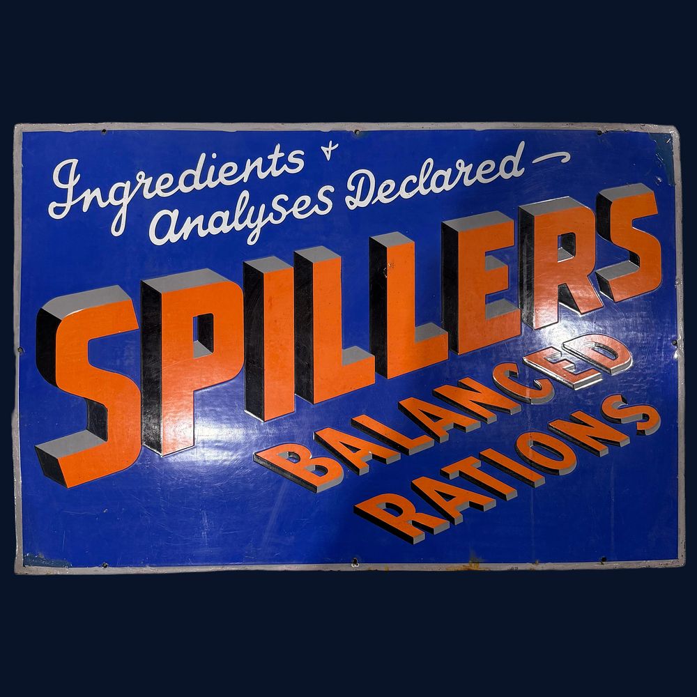Lot 143: Spillers Balanced Rations Enamel Advertising Sign