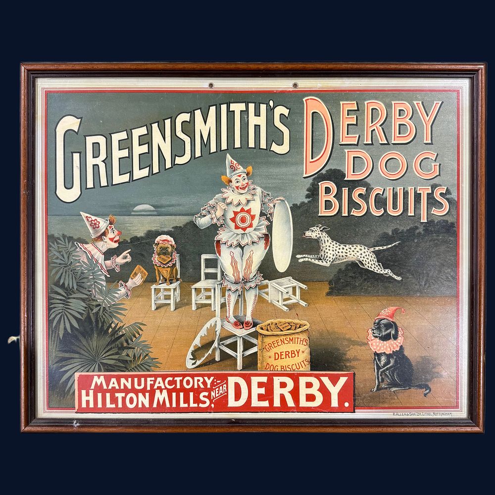 Lot 156: Greensmith's Derby Dog Biscuits Lithographed Showcard
