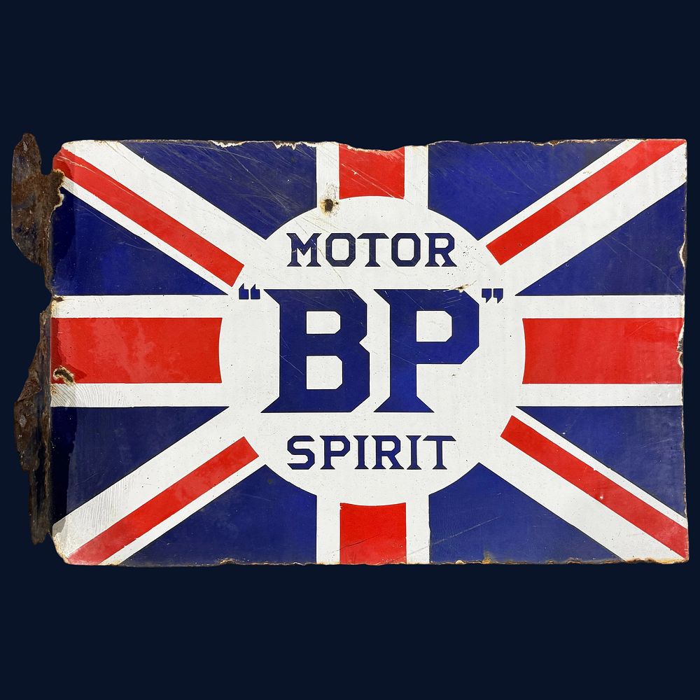 Lot 228: BP Motor Spirit Flanged Enamel Advertising Sign