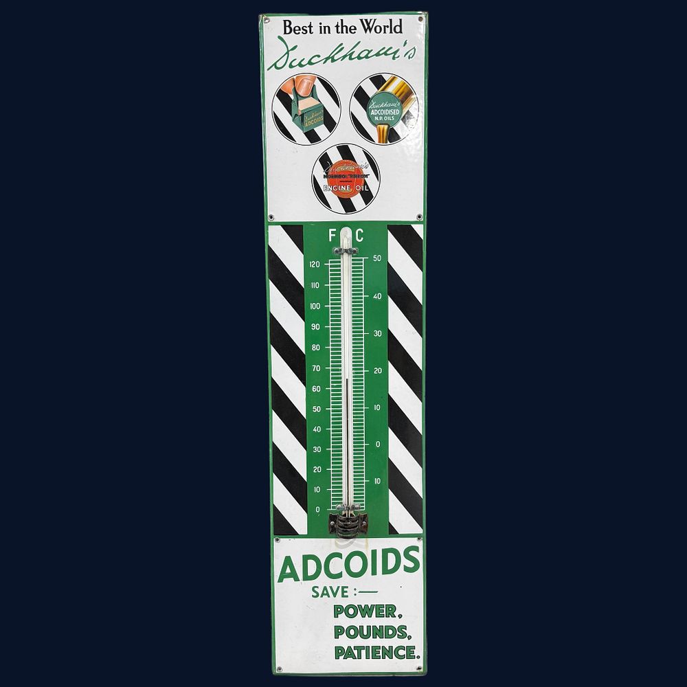 Lot 235: Duckham's Adcoids Enamel Advertising Thermometer