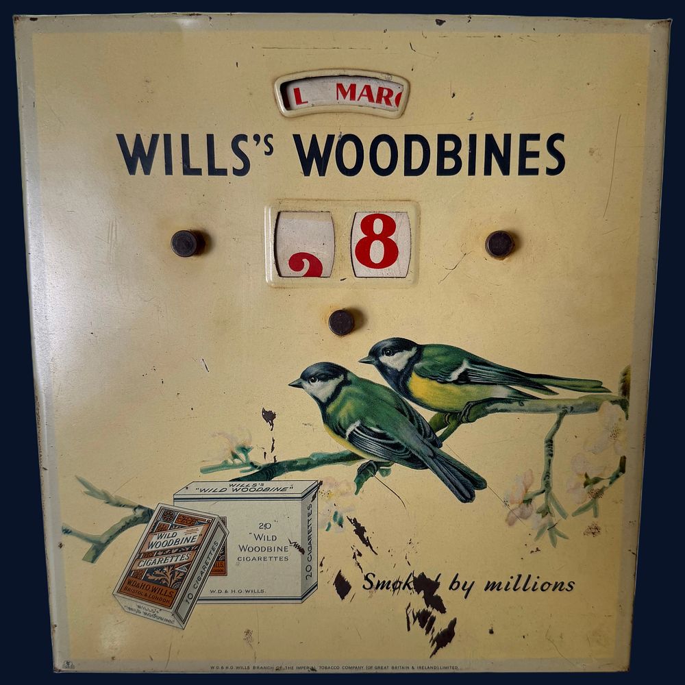 Lot 282: Wills's Woodbines Lithographed Tin Advertising Perpetual Calendar