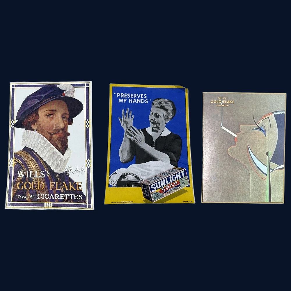 Lot 294: A Trio of Wills's Gold Flake Cigarettes and Sunlight Soap Advertising Prints