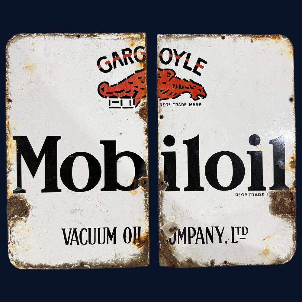 Lot 404: 2 Piece Mobiloil Gargoyle Enamel Advertising Sign