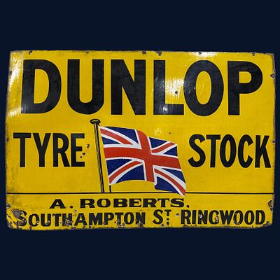 Dunlop Tyre Stock A. Roberts Ringwood Enamel Advertising Sign