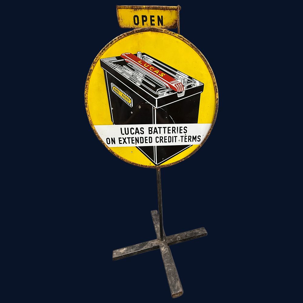 Lot 421: Lucas Batteries Double-Sided Enamel Forecourt Sign
