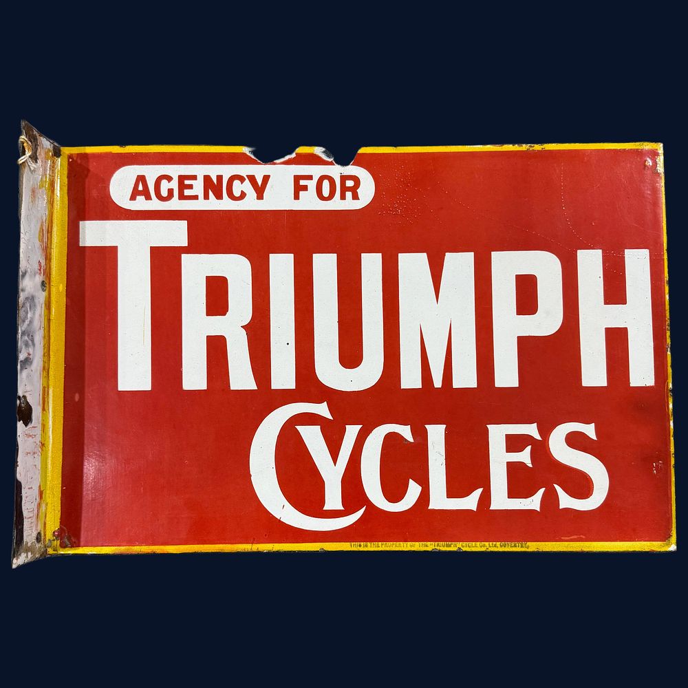 Lot 431: Triumph Cycles Flanged Enamel Advertising Sign
