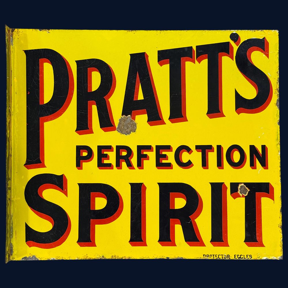 Lot 433: Pratt's Perfection Spirit Flanged Enamel Advertising Sign