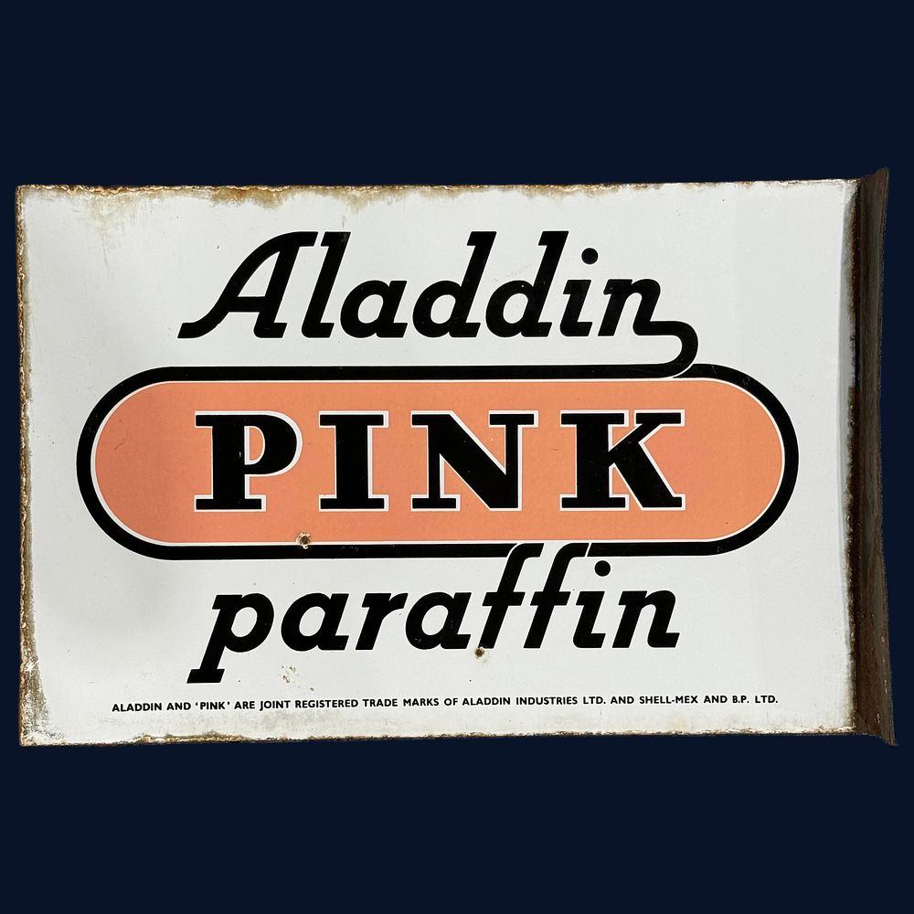 Lot 435: Aladdin Pink Paraffin Flanged Enamel Advertising Sign