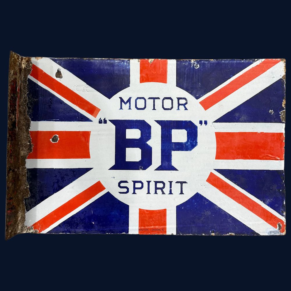 Lot 436: BP Motor Spirit Flanged Enamel Advertising Sign