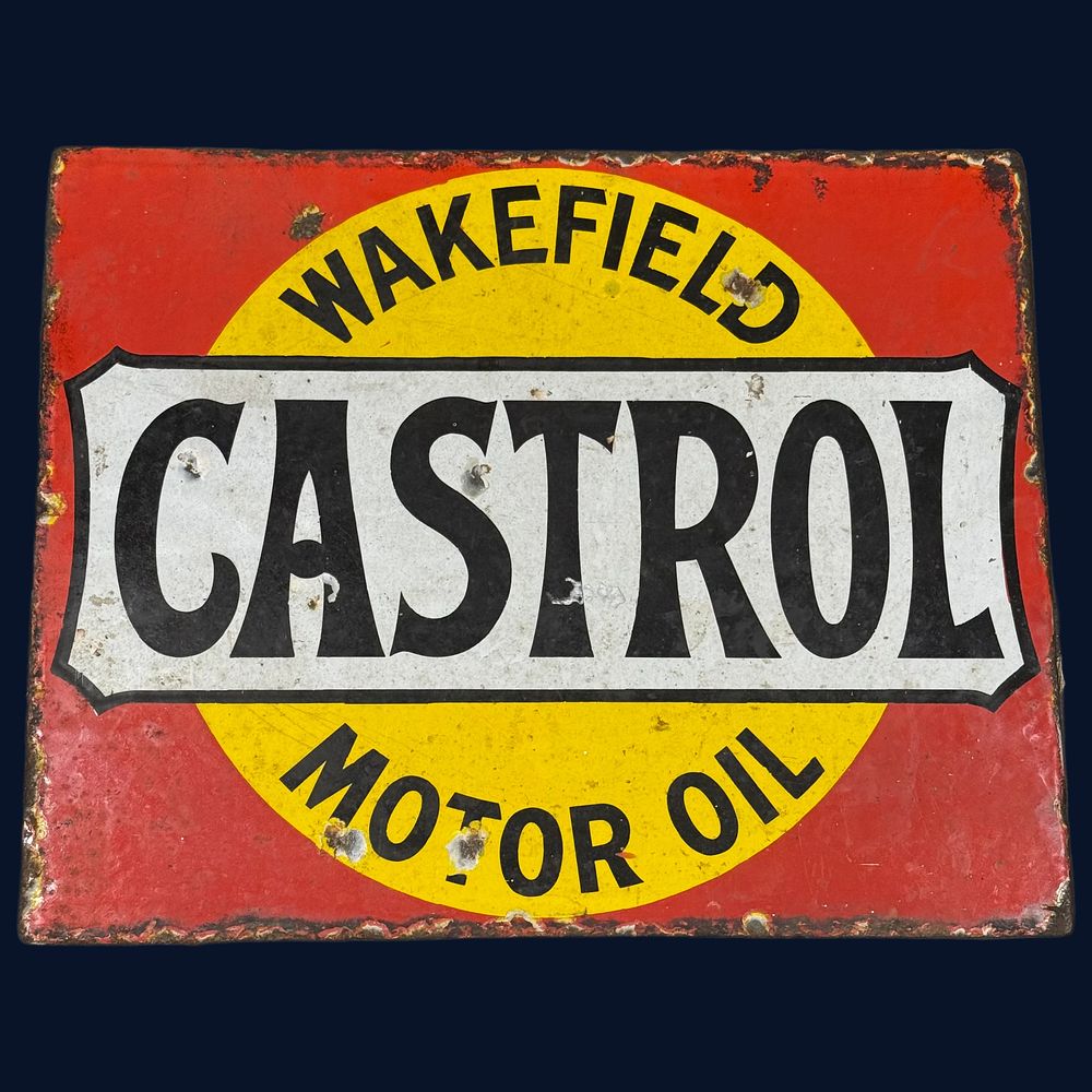 Lot 439: Wakefield Castrol Motor Oil Flanged Enamel Advertising Sign