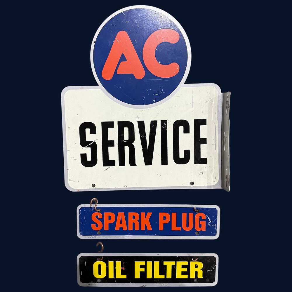 Lot 510: AC Service Flanged Metal Advertising Sign with Two Riders