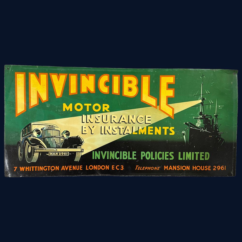 Lot 513: Invincible Motor Insurance Advertising Sign