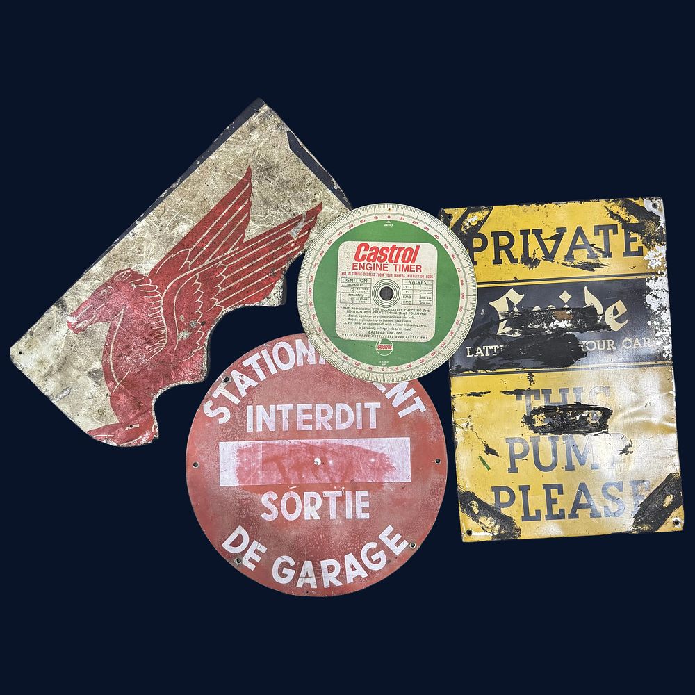 Lot 535: A Collection of Motoring Signs and Workshop Equipment