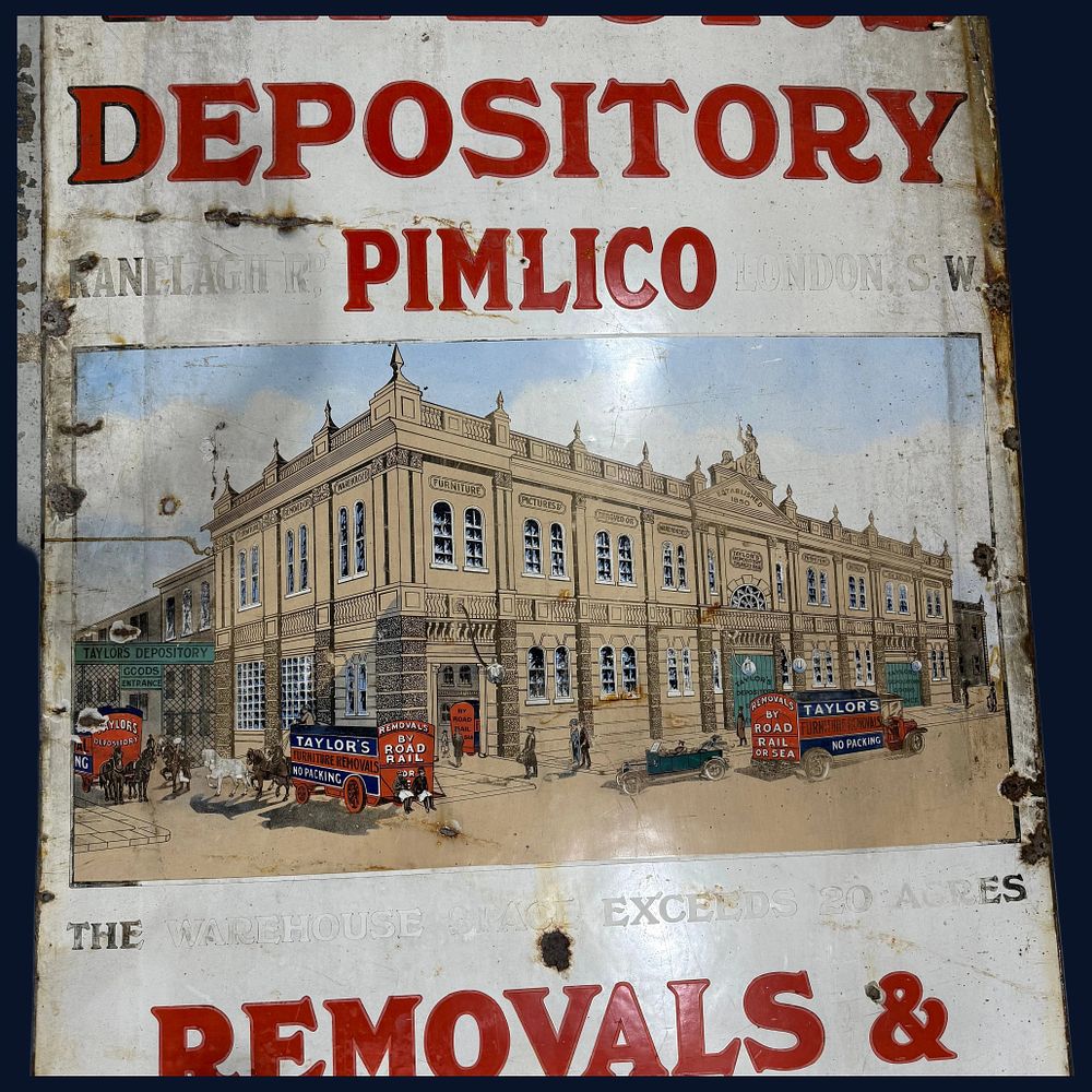 Lot 551: TAYLOR'S DEPOSITORY PIMLICO Enamel Advertising Sign