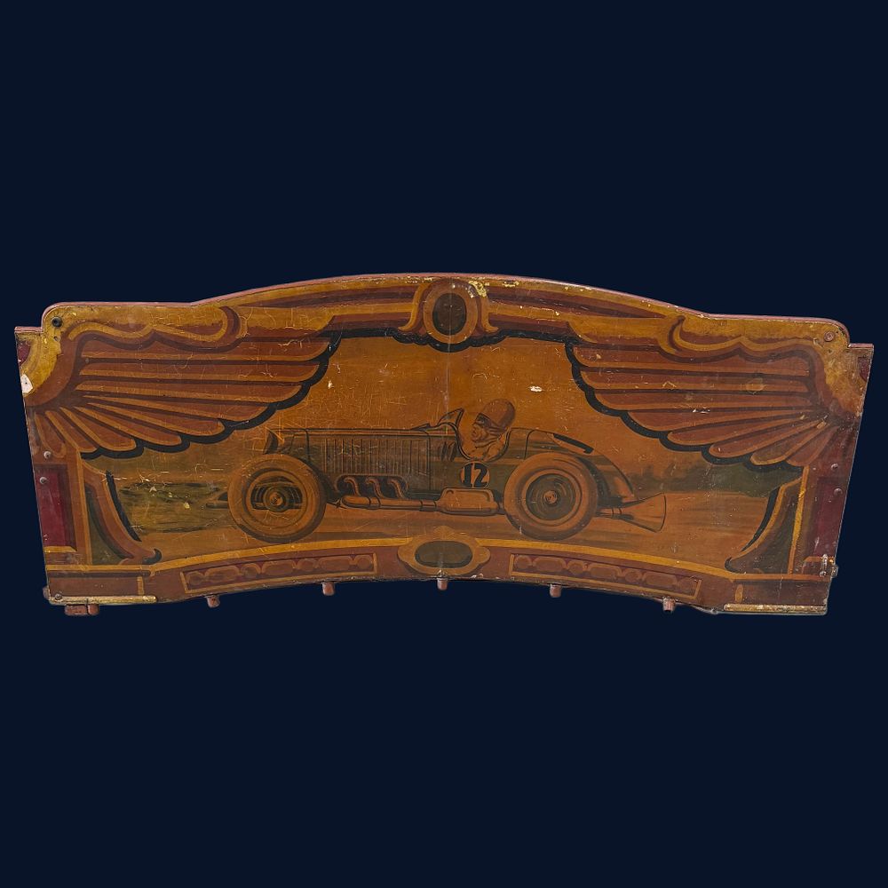Lot 552: Racing Car Painted Wooden Fairground Rounding Board
