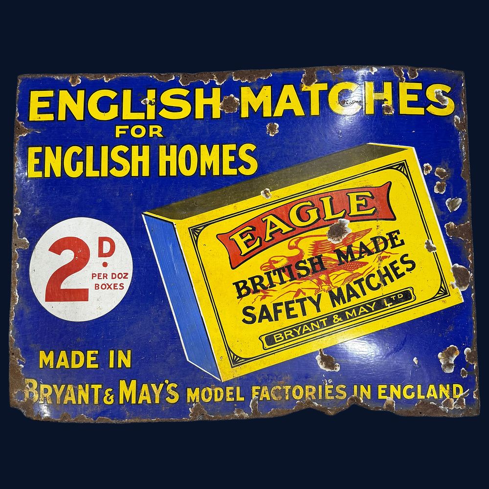 Lot 557: Eagle British Made Safety Matches Enamel Advertising Sign