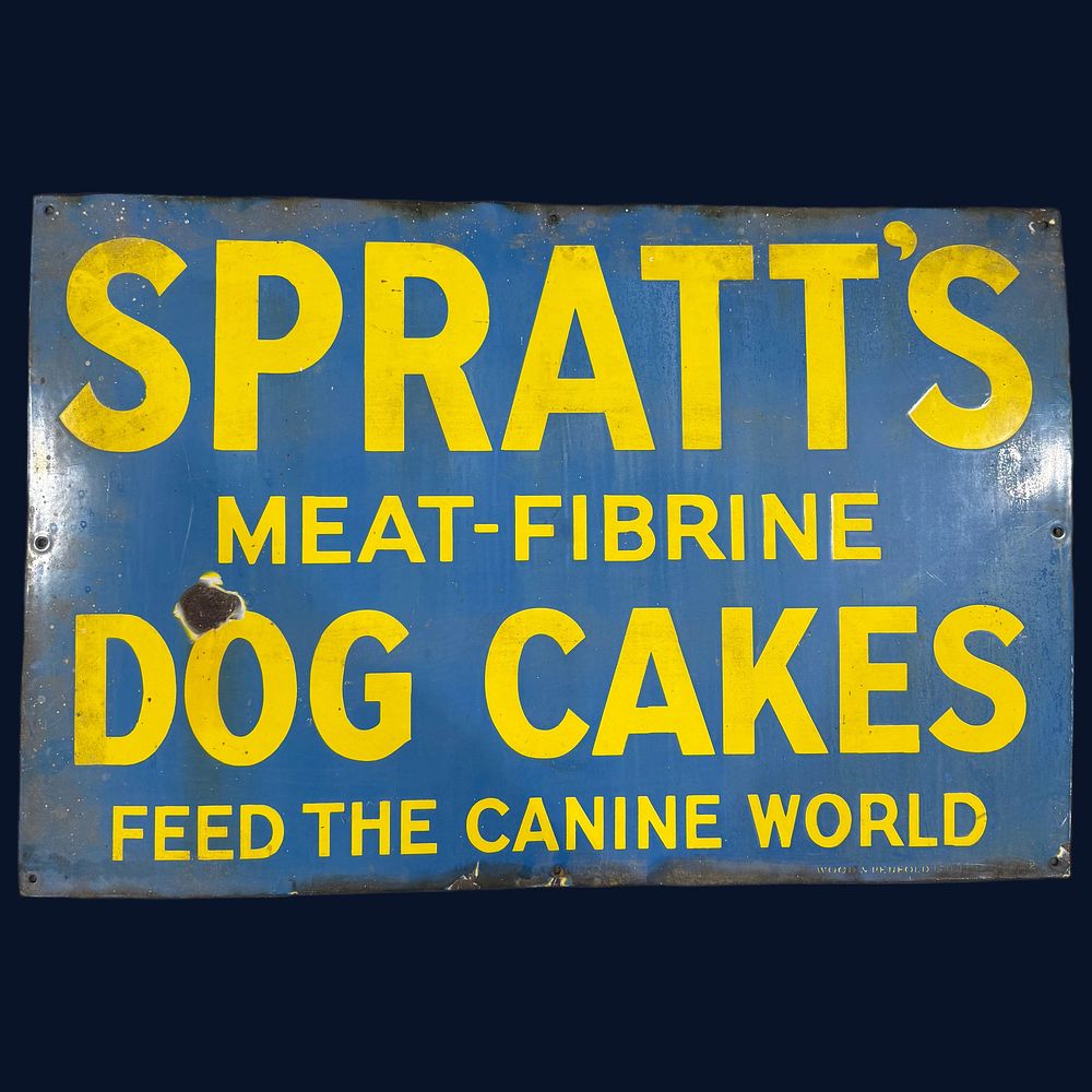 Lot 567: Spratt's Meat-Fibrine Dog Cakes Enamel Advertising Sign