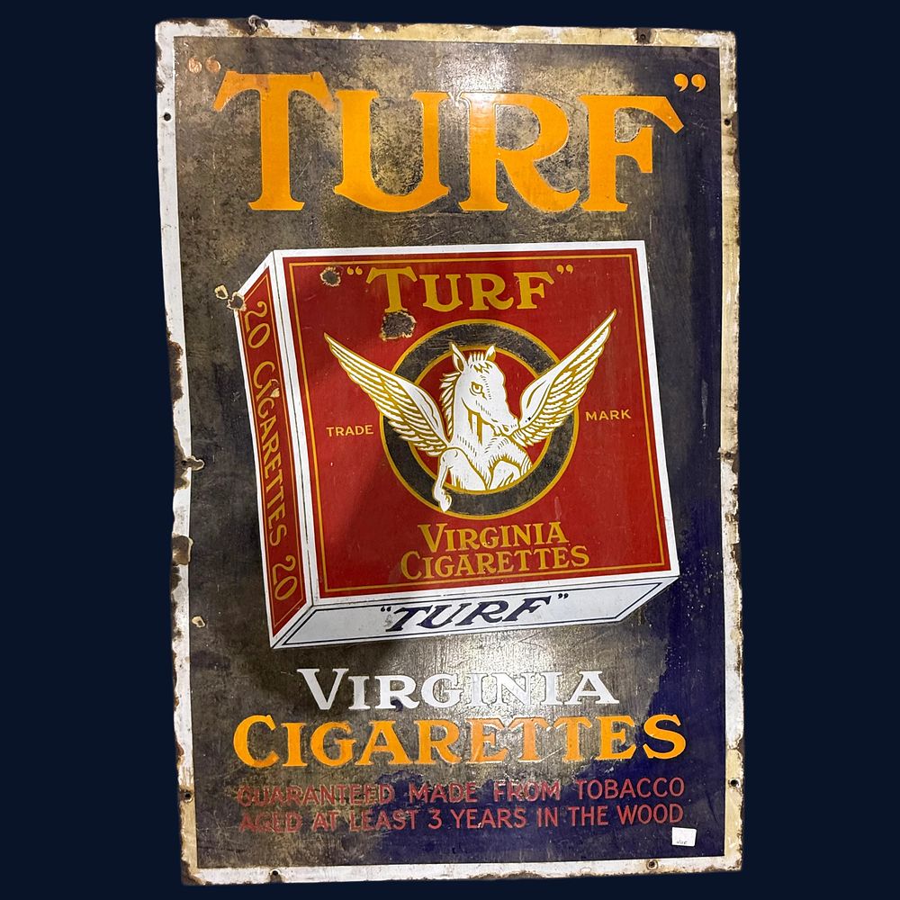 Lot 568: Turf Virginia Cigarettes Enamel Advertising Sign