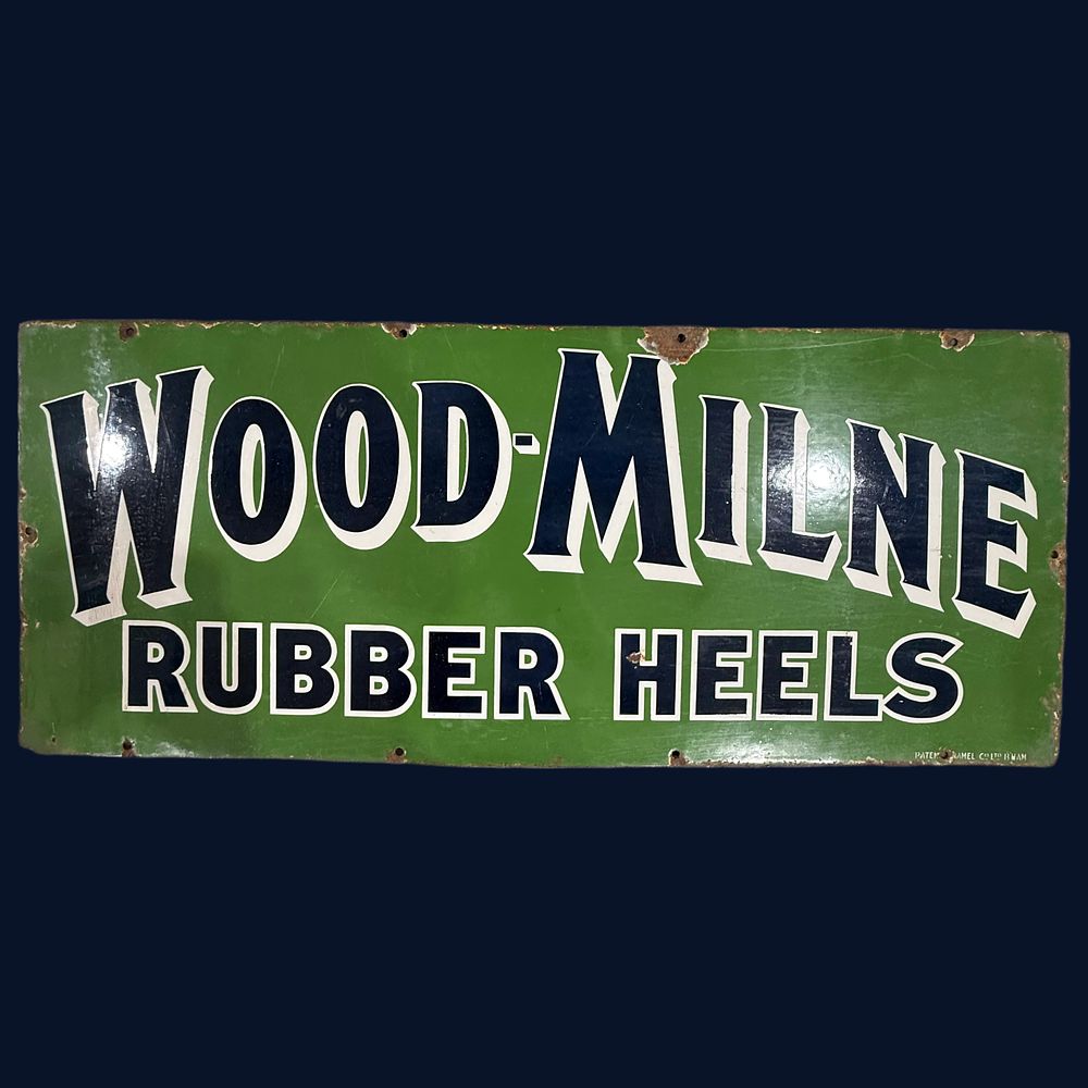 Lot 577: Wood-Milne Rubber Heels Enamel Advertising Sign
