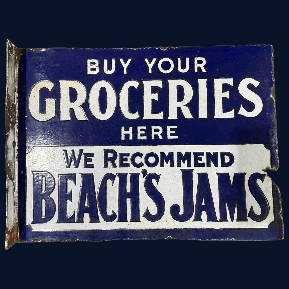 Lot 584: Beach's Jams Flanged Enamel Advertising Sign