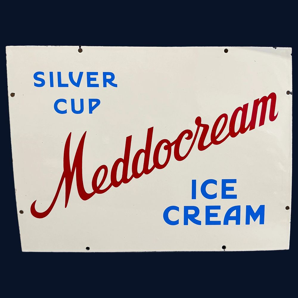 Lot 587: Silver Cup Meddocream Ice Cream Enamel Advertising Sign