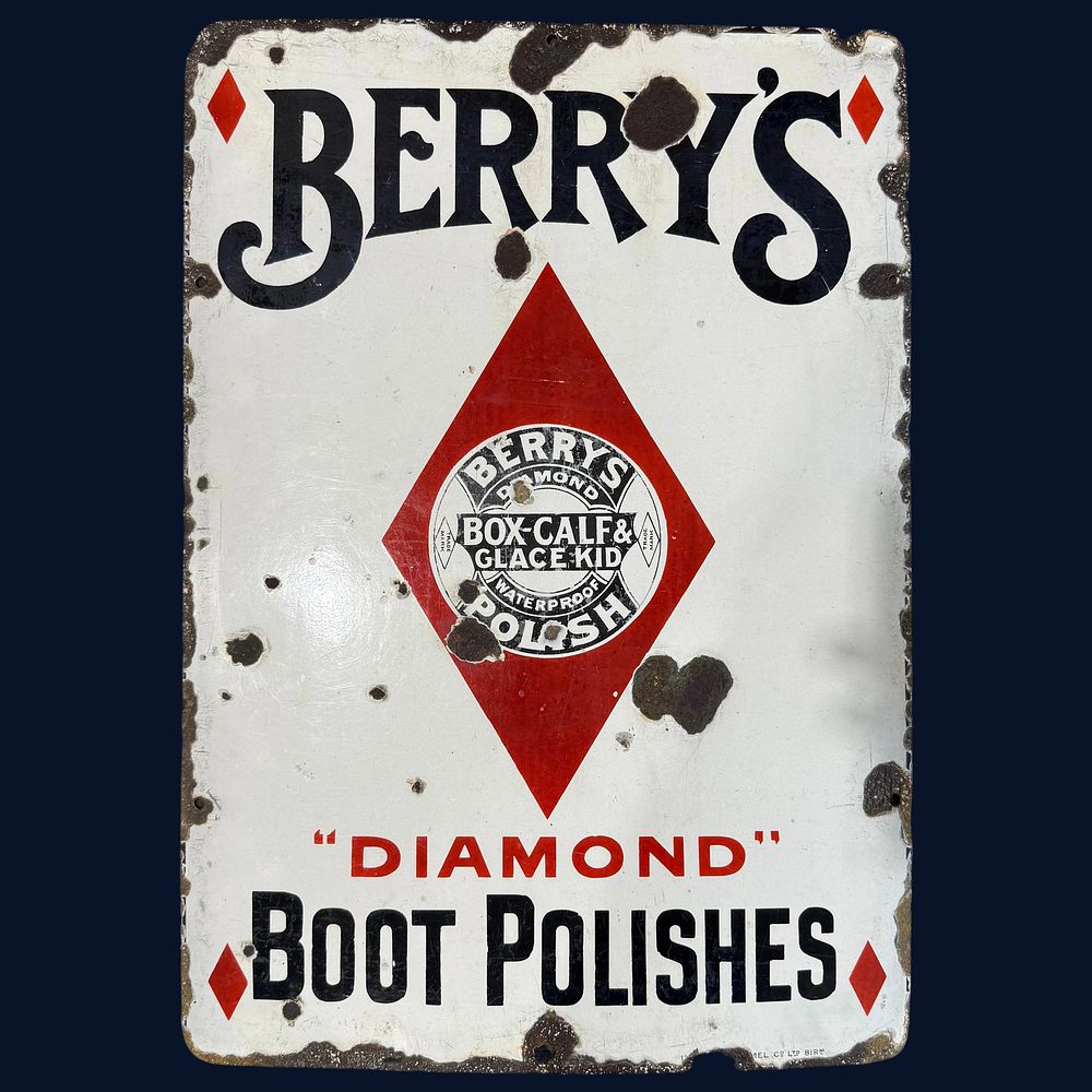 Lot 591: Berry's Diamond Boot Polishes Enamel Advertising Sign