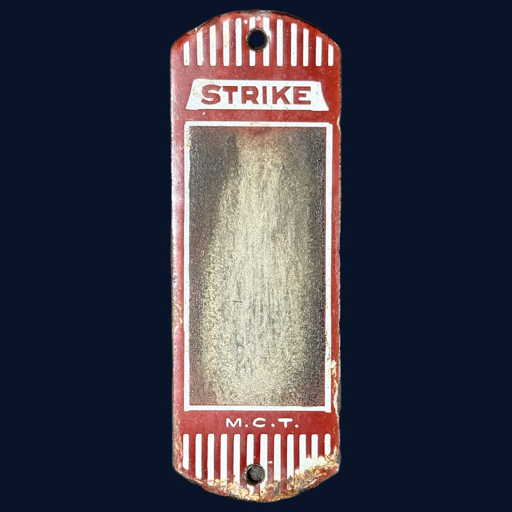 Lot 617: M.C.T. Strike Enamel Advertising Match Striker