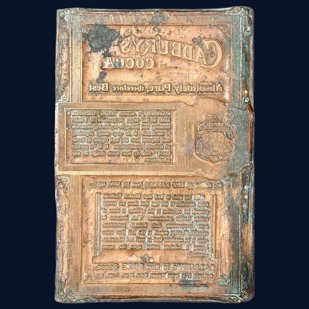 Lot 620: Cadbury's Cocoa Copper Advertising Printing Plate