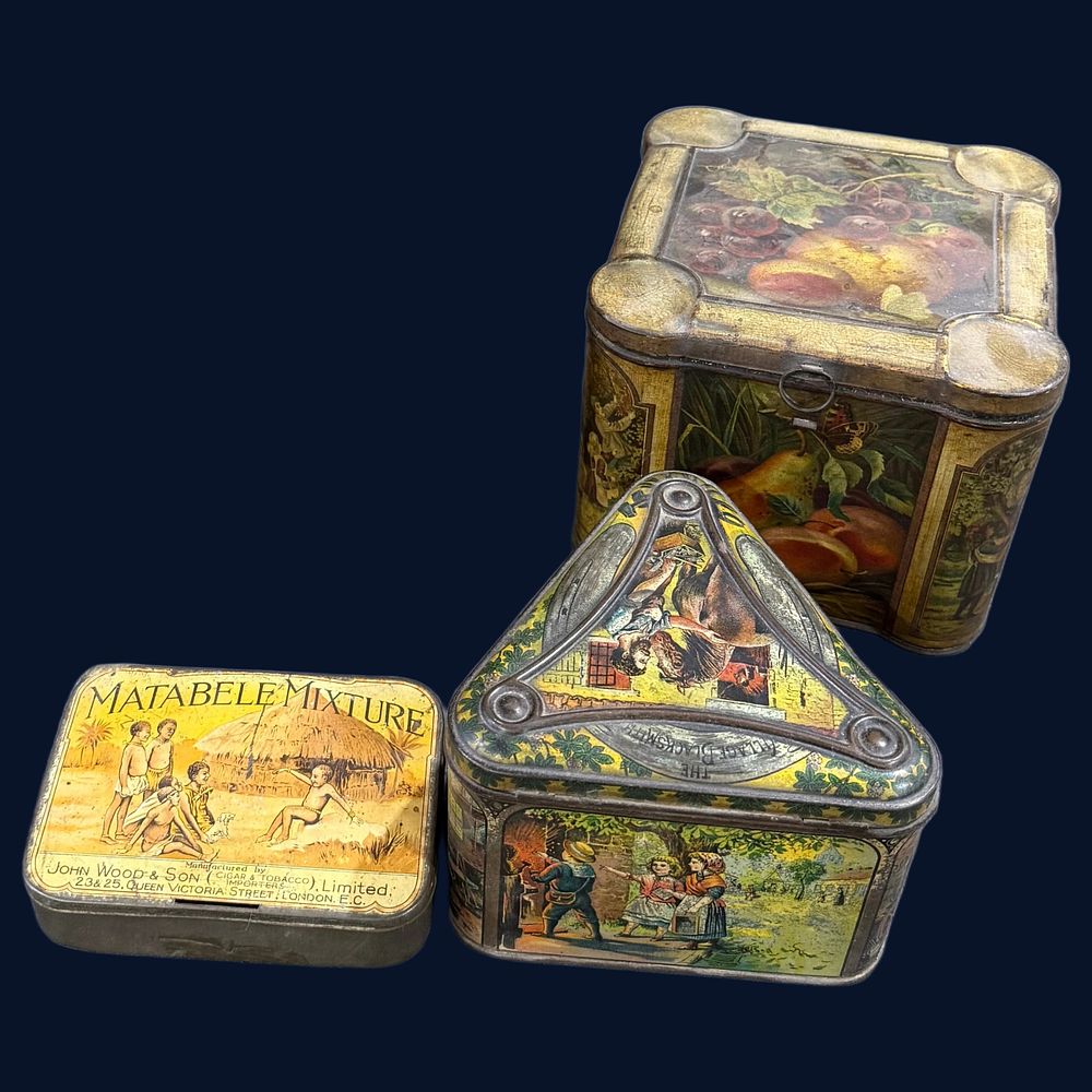 Lot 623: A Trio of Antique British Advertising Tins including Huntley and Palmers and Keens Mustard
