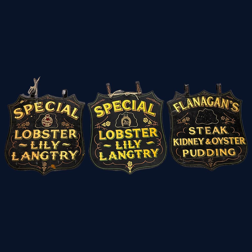 Lot 624: A Set of Three Painted Double-sided Wooden Menu Signs