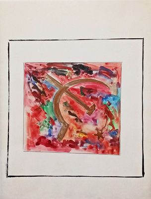 Franco Angeli, Senza titolo, Anni '70 - Franco Angeli, Tecnica mista su cartoncino, 70x100 cm 