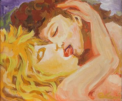 Carlo Levi, Amanti - Carlo Levi, Olio su tela, 38x47 cm, Amanti; Al retro reca firma e numero di 