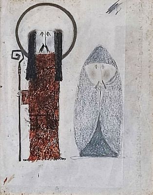 Pino Pascali, Eremiti, 1965 - Pino Pascali, Tecnica mista su carta, 28x22 cm, Eremiti, 1965; 