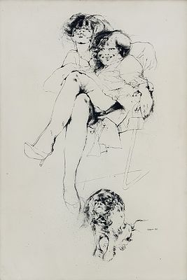 Renzo Vespignani, Figure, 1960 - Renzo Vespignani, China su carta, 92x61,5 cm, Figure, 1960; 