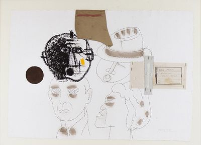 Concetto Pozzati, Studio, 2000 - Concetto Pozzati, Tecnica mista su carta, 70x100 cm, Studio 
