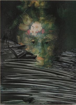 Jiri Kolar, Ritratto, 1991 - Jiri Kolar, Tecnica mista su tavola (Delavage), 24x17 cm, Ritratto 
