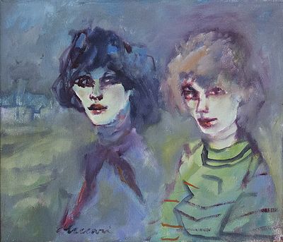 Mino Maccari, Due figure - Mino Maccari, Olio su tela, 40x50 cm, Due figure; Firmato in basso a 